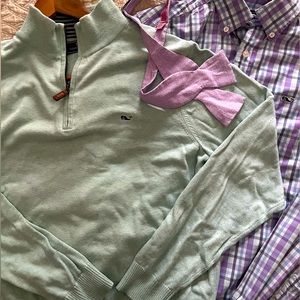Vineyard Vine button down, sweater and bow tie.